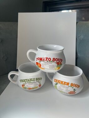 Dat’l Do It Inc Vintage Soup Mugs 3 mugs tomato, vegetable & chicken soup